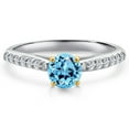thumbnail image 3 of Gem Stone King 10K Two Tone Gold Swiss Blue Topaz and Lab Grown Diamond Engagement Ring for Women | 0.83 Cttw | Round 5MM | Gemstone November Birthstone | Size 8, 3 of 6