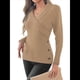 thumbnail image 3 of Suéteres de Larga con Cuello en V para Mujer, Suéteres Cruzados y Fruncidos, Blusas de Otoño Caqui L, 3 of 8