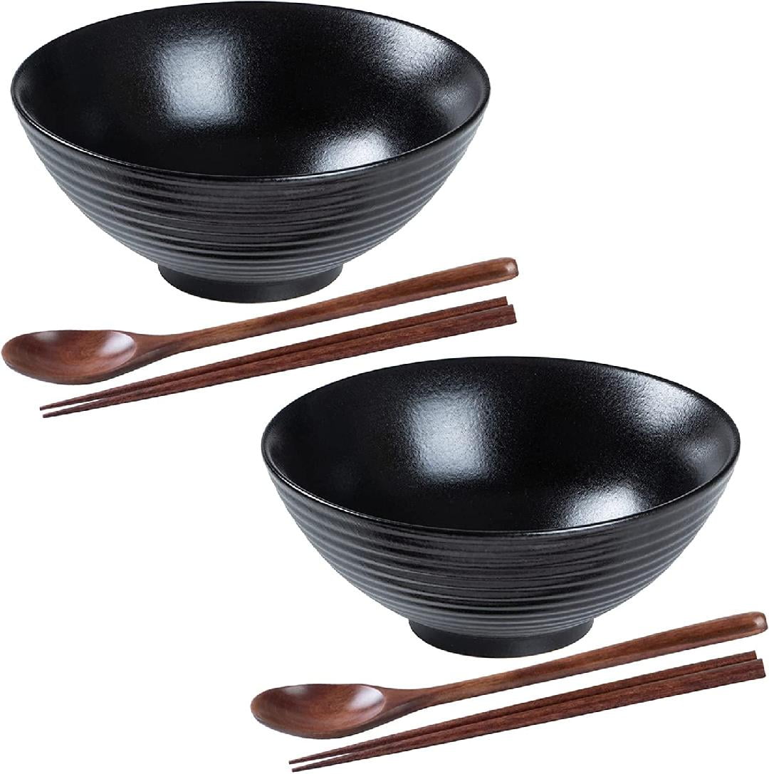 2 Set (2bowls+2sppons+2lids) Wareland Soup Bowls With Handles & Spoons,  30oz Ceramic Ramen Bowl With Lid, Large Soup Mugs For Instant Noodle, Big