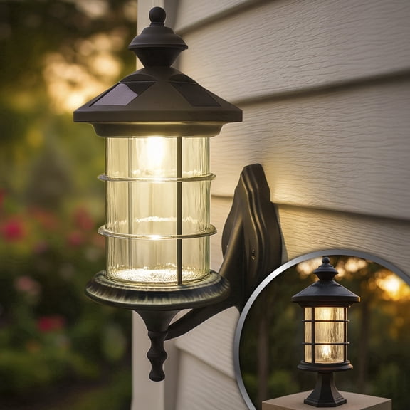 Classy Caps Hampton Solar Lamp - Wall or Pier Mount - Black Aluminum