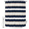 thumbnail image 2 of Khaki Navy Blue Stripe Shower Curtains for Bathroom, Modern Abstract Washable Fabric Shower Curtain with Hooks Waterproof Bathroom Decor Sets, 66 x 72 Inches, 2 of 9