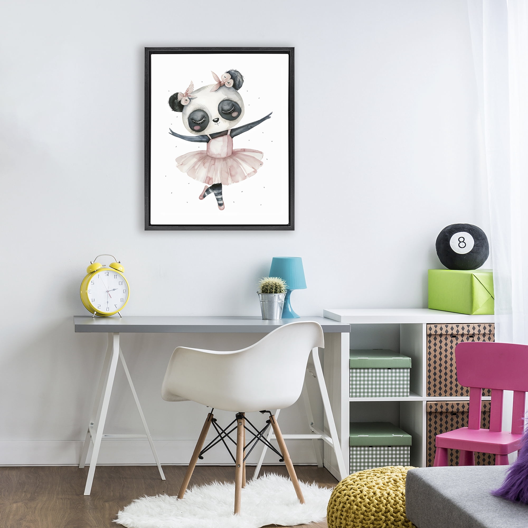 Stupell Industries Ballerina Panda in Pink Tutu Black Framed Floater Canvas Wall Art, design by LSR Design Studio