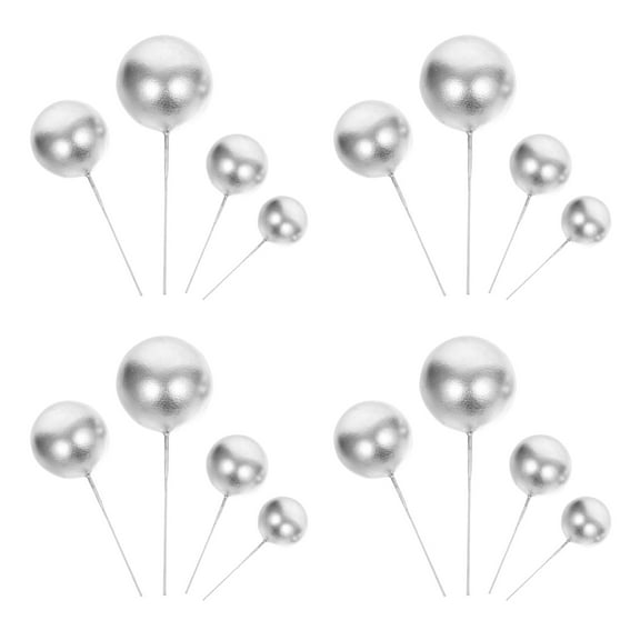 Raindrops Round Cake Toppers Simple Design Ball Shaped Cupcake Ornament Silver 20Pcs 3In