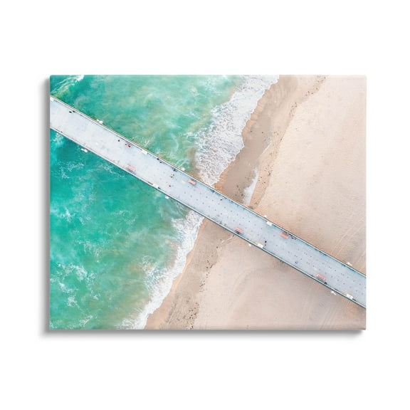 Aerial Ocean Beach Bridge Coastal Photograph Gallery Wrapped Canvas Print Wall Art