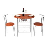 Ktaxon 3 Piece Dining Set, Compact 2 Chairs and Table Set with Oval Tabletop Small Kitchen Dining Set for 2, Perfect for Apartment & Small Spaces, Cherry Brown & Sliver