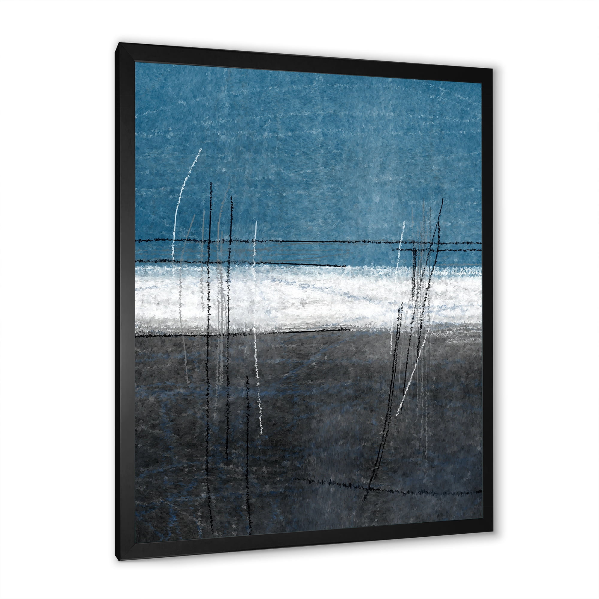 Designart 'Grey Meet Teal Abstract Art' Modern Framed Art Print