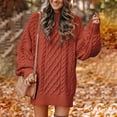 thumbnail image 6 of Leesechin Womens Fall Sweater Dresses Casual Oversized Cable Knit Chunky Pullover Crewneck Long Sleeve Short Sweater Dress Orange, 6 of 9