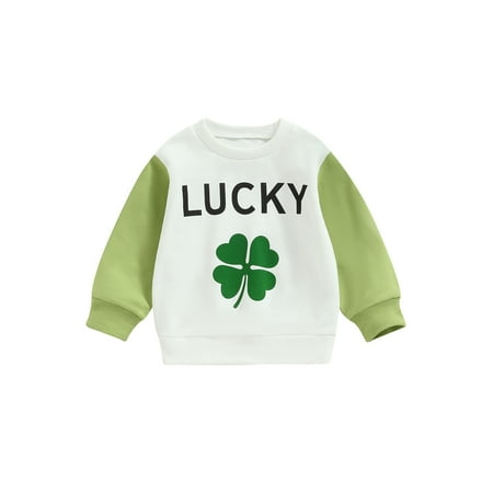 

Canrulo Infant Toddler Baby Boy Girl St. Patrick s Day Clothes Four-leaf Clover Sweatshirt Long Sleeve Shirt Tops Green 0-6 Months