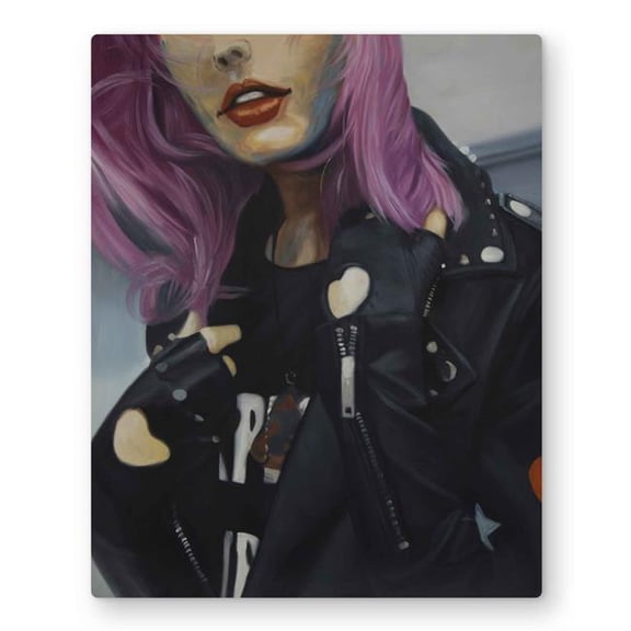 Begin Home Decor C1MP1620M200V4 16 x 20 in. Young Punk Woman - Pop Art Black Metal Print Wall Art for Home Decor