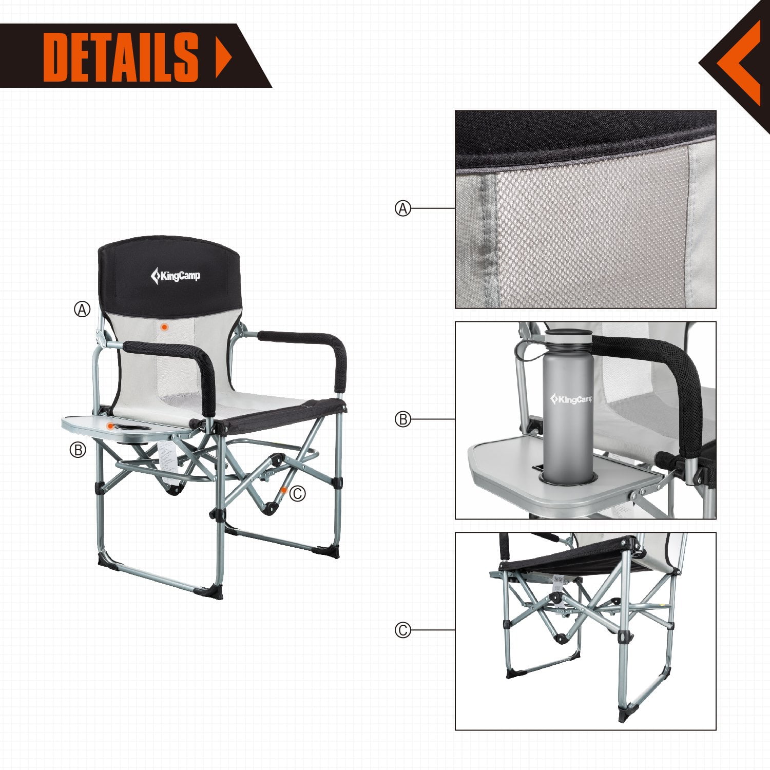 kingcamp heavy duty compact camping folding mesh chair with side table and handle