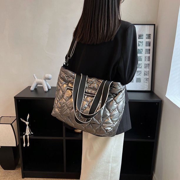 Bolso De Hombro Bolso Bolso bandolera informal para mujer, bolso de hombro acolchado de algodón de invierno (gris)