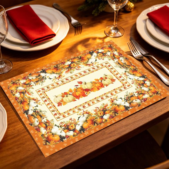 1/4/6PCS Vintage Thanksgiving Pumpkin Harvest Table Place Mats 11.8x11.72 inch Fall Family Gathering Holiday Dining Table Decor
