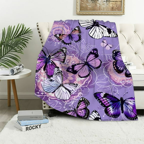 Shiartex Butterfly Blanket Purple Butterflies Throw Blanket Ultra Soft Flannel Beautiful Butterfly Blanket Gifts for Adults Kids 40x50in