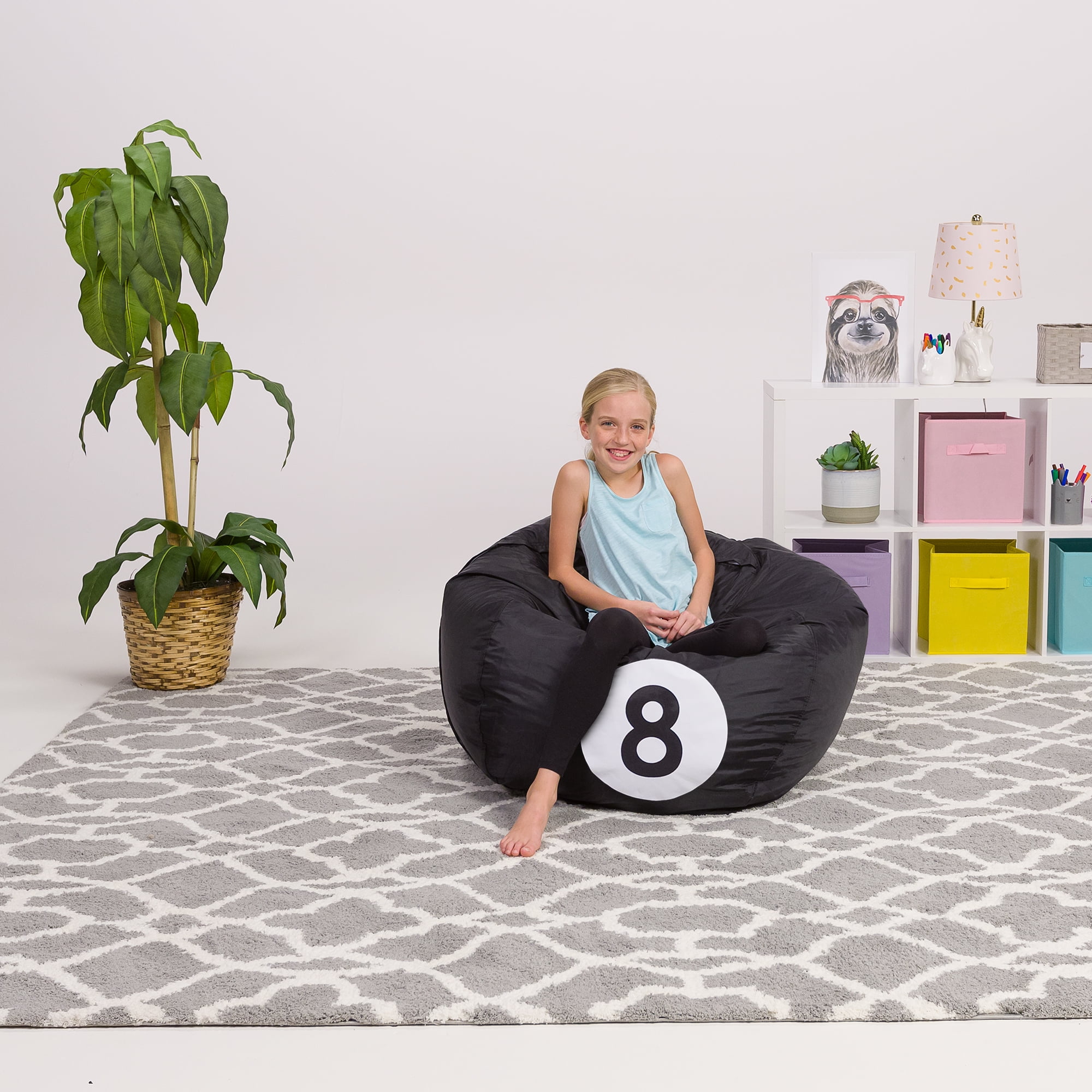 Posh Creations Bean Bag Stuffable Cover Only, Stuffed Animal Storage, Kids,Canvas, 4ft, Black 8-ball