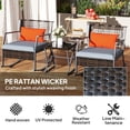 thumbnail image 4 of Grey 3-Piece Wicker Patio Rocking Bistro Set with Cushions - Outdoor Furniture for Porch, Balcony & Small Spaces - Steel Frame & Glass Table, 4 of 7