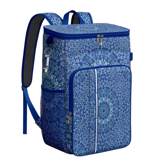 Insulated Backpack Cooler Mandala Healing Energy, Waterproof Leakproof Cooler Bag, Psychedelic Abstract Geometric Pattern Lunch Backpack for Outdoor Camping Picnic