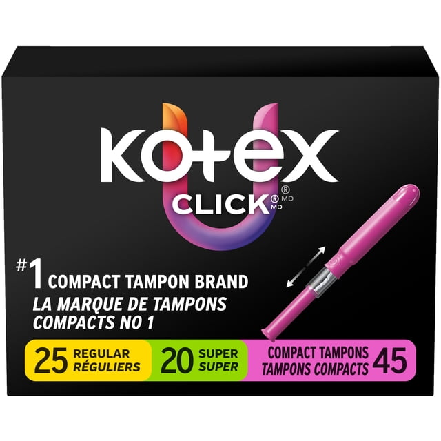 U by Kotex Click Compact Multipack Tampons, Regular/Super, Unscented, 45 Count
