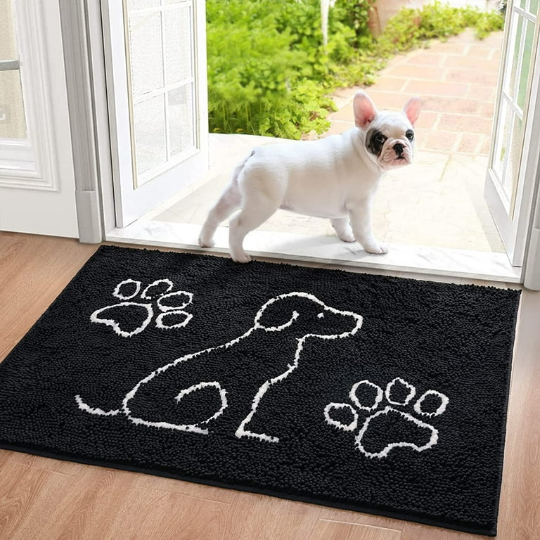Lochas Bath Rugs Dog Chenille Shaggy Washable Non Slip Entry Rug Door Mat  Bathroom Mat Absorbent Carpets,30x48,Black with Print