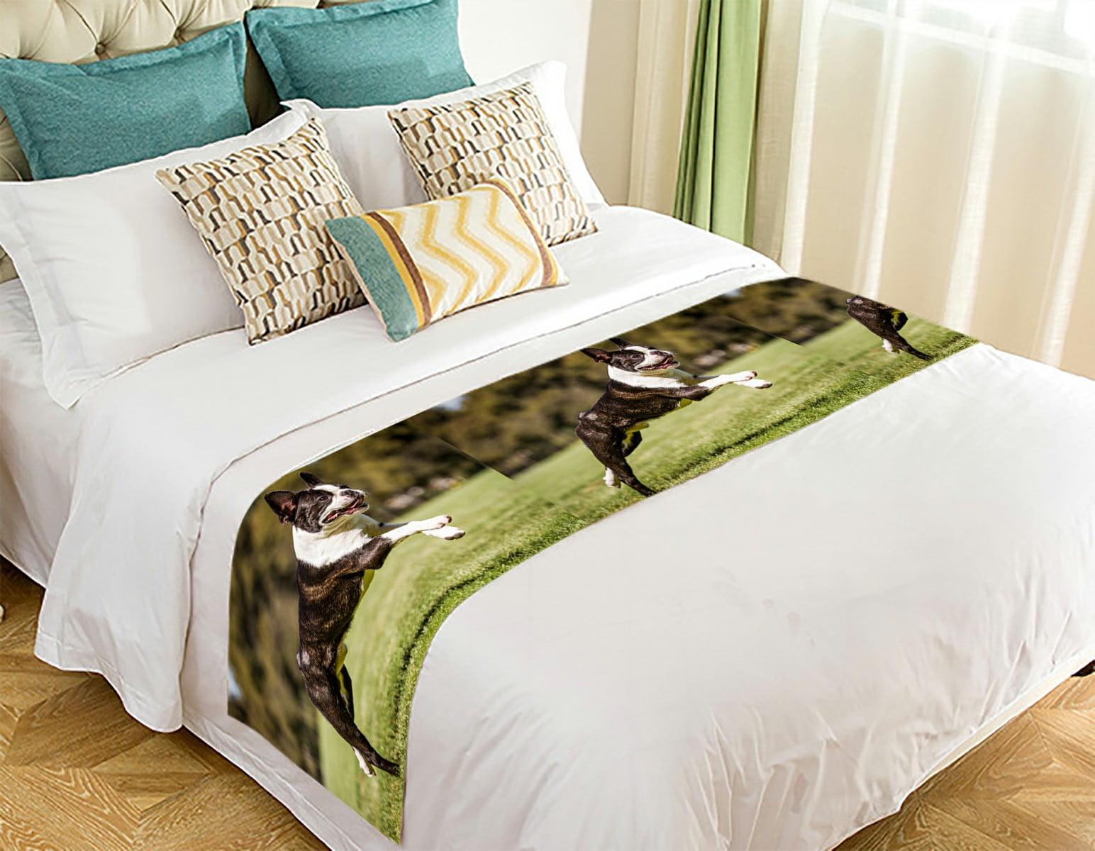 ECZJNT Running Boston Terrier Running Dog Bed Runner Bed Scarf Bed