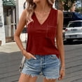thumbnail image 2 of CIENVNSTG Womens Loose Fit V Neck Wide Strap Gauze Tank Tops Sleeveless Solid Color Casual Summer Shirts with Chest Pocket Red S, 2 of 4
