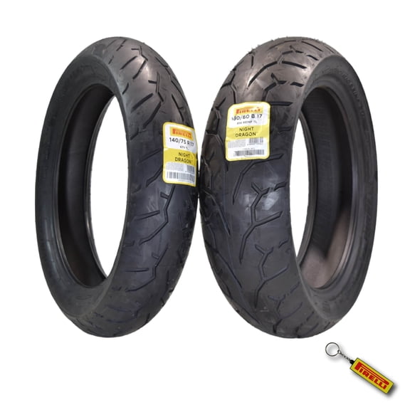 Pirelli Night Dragon Tire Set: 140/75R17 M/C 67V TL Front & 180/60B17 M/C 81H REINFTL Rear Cruiser Motorcycle Tires - Superior Traction & Handling for High-Performance Cruisers with Keychain