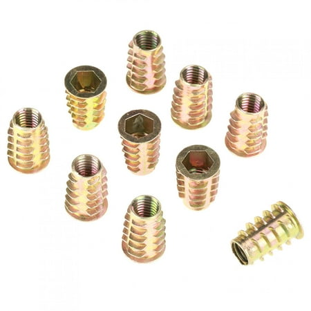 

10Pcs M10*25mm Zinc Alloy Hex Drive Head Furniture Nuts Threaded for Wood Insert
