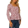 thumbnail image 4 of INSPIRE CHIC Women's Floral Long Sleeve Square Neck Peplum Blouse with Belt M Reds, 4 of 5