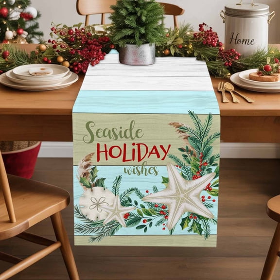 Table Runner 70 Inch Long - Seaside Holiday Pine Needles StarfishDecorative Table Scarf,Wood BoardDining Table Runners for Wedding Party Kitchen Dining Tables