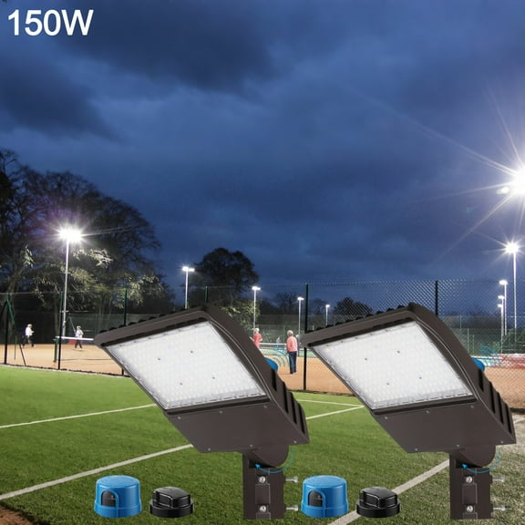 2 Pack 150W Commercial LED Parking Lot Lights, Hardwired Slipfitter Mount Dusk to Dawn Street Light, UL & DLC Listed, IP65 Waterproof, 5000K Daylight