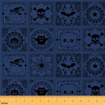 jejeloiu Cartoon Halloween Ghost Fabric by the Yard 3 Yards,Spooky Cat Bat Sewing Fabric,Blue Black Fabric for Sewing For Boys Girls,Super Cozy Room Decor