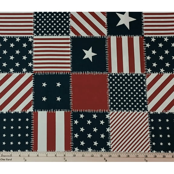 Packcloth Patriotic Patchwork USA Independence Day Fourth of July Stars and Stripes 54" Wide Medium Weight Water Resistant Repellent Duck Canvas Packcloth Fabric by the Yard (D791.54)