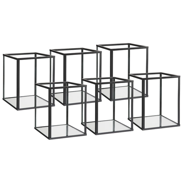 Juego de portavelas Phosphor Small Glass Hurricane Black, 6 piezas