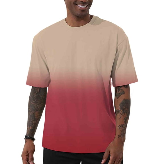 Pounoo T Shirts for Men Round Neck Short Sleeve Ombre Color Placket Mens Shirts Loose Fit Weekend Trendy Light Mens Sport Tops