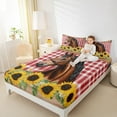 thumbnail image 4 of Manfei Farm Animal Horse Queen Sheet Set,Rustic Sunflower,Red Grid,4-Piece Microfiber, 4 of 7