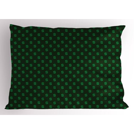 Decorative Symbols Money Pillow Sham Pattern of Dollar Symbols on Dark Green Background Monetary Sign of USA, Decorative Standard Size Printed Pillowcase, 26 X 20 Inches, Hunter Green Lime Green, by Ambesonne ()