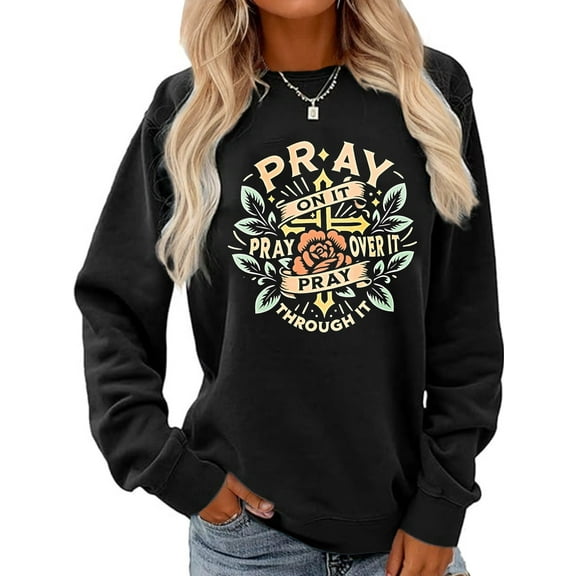 Women Christian Sweatshirt Pray Graphic Shirt Christian Religious Loose Crew Neck Top