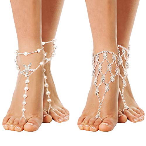 Women Starfish Beaded Barefoot Sandals Beach Wedding Jewelry  Foot Chain G 