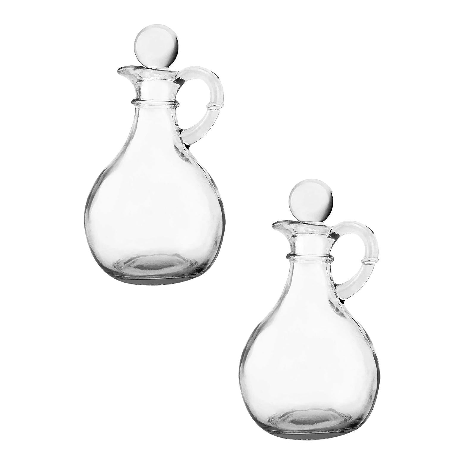 AUDeals Set of 2 Glass Oil and Vinegar Cruets (8 oz Each) with Airtight Stoppers, Salad Dressing and Condiment Bottles for Kitchen, Homemade Syrup and Olive Oil