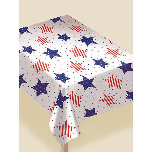 Amscan American FlannelBacked Patriotic Vinyl Table Cover, 1 Piece, 52