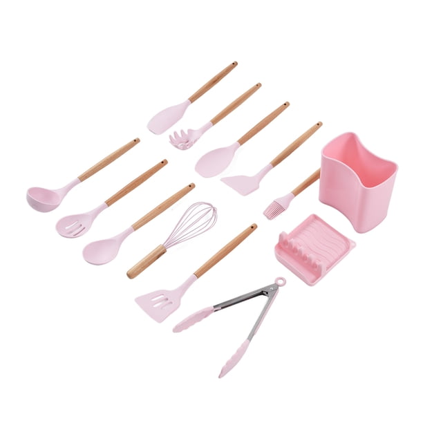 Juego de utensilios antiadherentes, juego de utensilios de silicona de 13 piezas, juego de utensilios de cocina, juego de herramientas de cocina de silicona rosa, solución innovadora