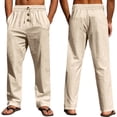 thumbnail image 4 of Lightweight Linen Jogger Pants for Men Elastic Drawstring Waist Wide Leg Pants with Pockets Cotton Linen Long Pants Loose Fit Summer Yoga Beach Casual Sweatpants,Brown XL, 4 of 5