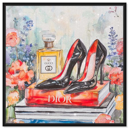 Lovely Garden Books and Heels Canvas Glam Art Prints by Art Remedy, Black Frame, 12 x 12