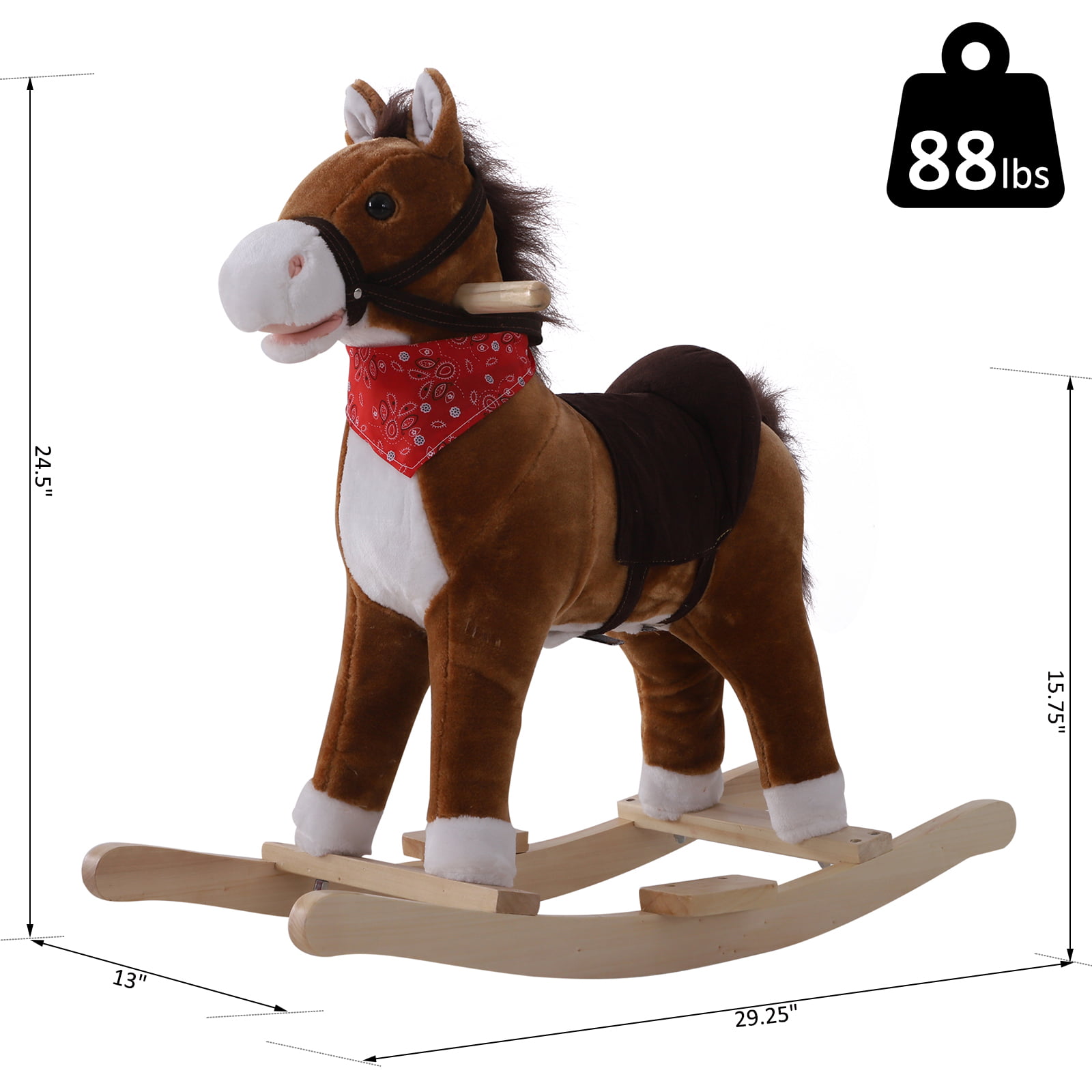 Kids Ride On Rocking Horse Pony Red Scarf Toy Plush Gift with Moving Tail 