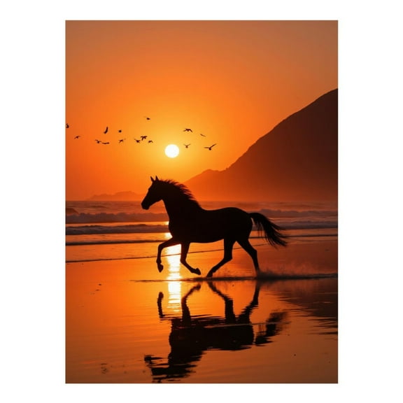 Diamond Art Kit for Adults, Sunset Beach Horse Silhouette Diamond Painting for Adults Beginners, DIY Diamond Art Painting Kits, 5D Diamond Painting Crafts for Home Decor 12x16 Frameless