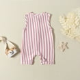 thumbnail image 4 of AJTQTH Sleeveless Rompers for Girls Boys Baby Unisex Cotton Comfy Jumpsuit Striped Button Closure Playsuit Summer Casual Comfy Crewneck Onesie for Home Sleep Clothes Pink 3 Months, 4 of 7