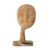 Bloomingville 14" Hand-Carved Teak Wood Face Resting on Hand Figurine