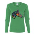 thumbnail image 3 of Colorful Neon Horse | Dean Russo Art Animal Lover Womens Long Sleeve T-Shirt, Kelly, X-Large, 3 of 6