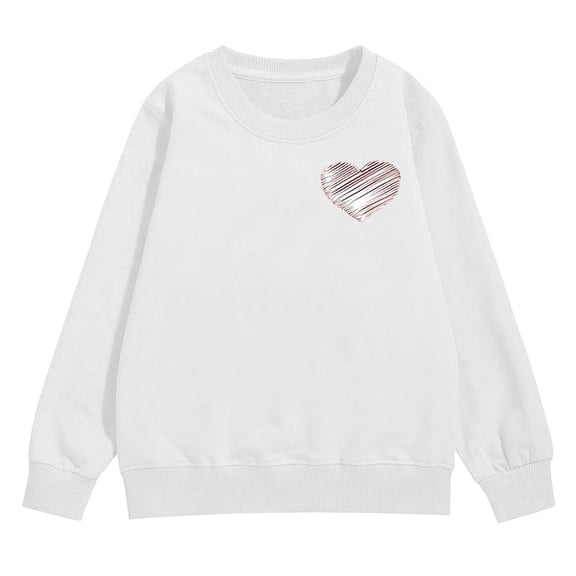 KAUOD Girls Cotton Crew Neck Sweatshirts Cute Heart Print Ribbed Cuffs Pullover Sweater Teen Kids Long Sleeve Shirt Tops