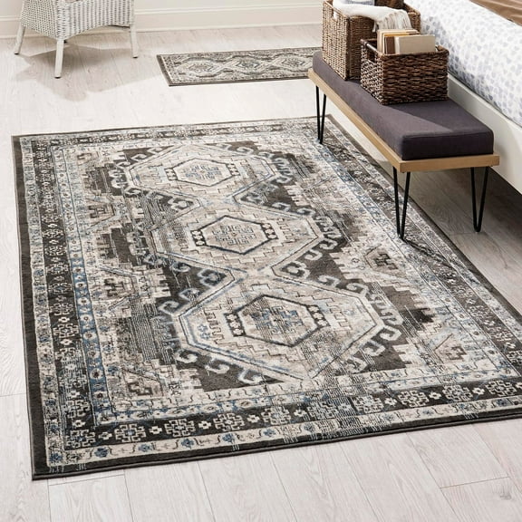 Unique Loom Charlotte Collection Area Rug - Quail (6' 1" x 9' Rectangle Gray/Light Blue)