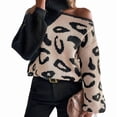 thumbnail image 2 of Womens Casual Leopard Print Off Shoulder Turtle Neck Knit Pullover Loose Fit Long Sleeve Jumper Sweaters Tops Black L, 2 of 10